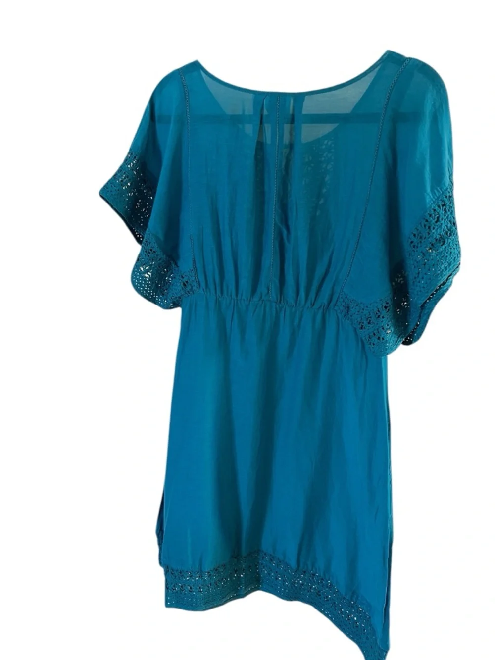 HD in Paris Teal Crochet Trim Tunic Dress Boho Anthropologie 00 Coastal Grandma - Picture 2 of 3